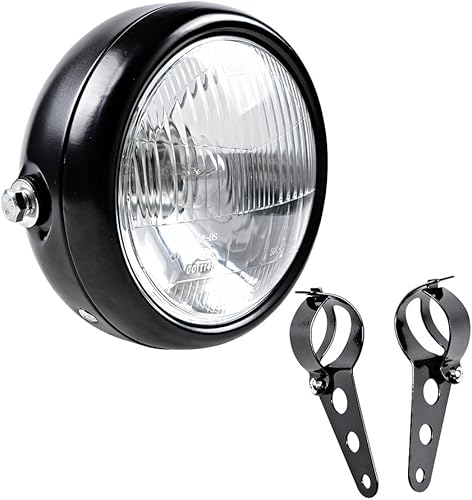 Astra Depot Conjunto de faros delanteros retro para motocicleta de 6.5 pulgadas + soporte negro de 1.378 in a 1.693 in, soporte negro Cafe Racer