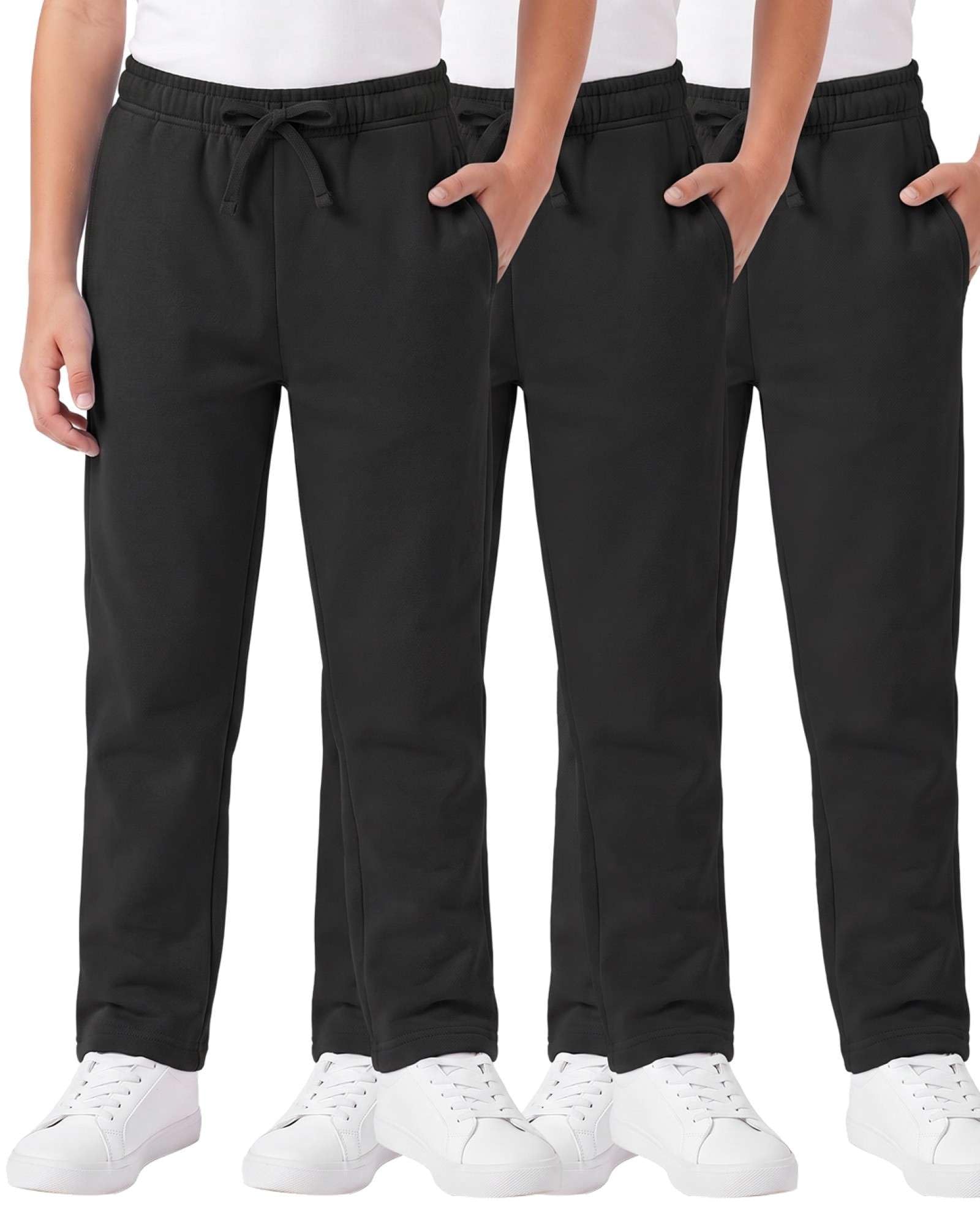 3 Pack Boys' Fleece Sweatpants Open Bottom Athletic Pockets Kids Teen