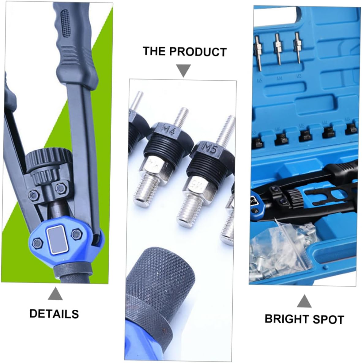 140pcs Hand Rivet Nut Tool Kit with M3- Threaded Rivets and Mandrels, Manual Riveter Setter Set in Plastic Case for Automotive Repair and DIY Maintenance