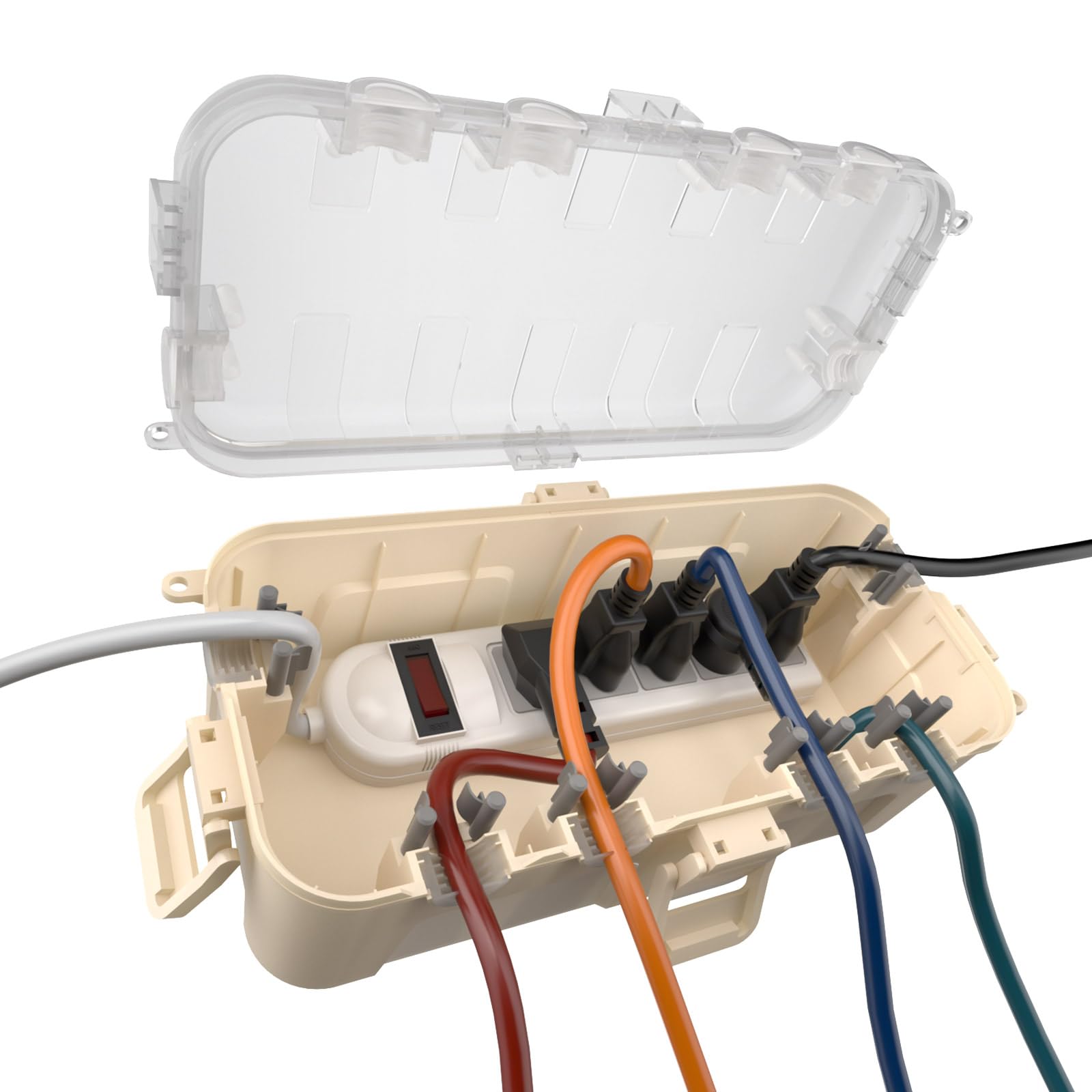 Photo 1 of Flemoon Medium Outdoor Electrical Box Waterproof with Clear Lid, Weatherproof Extension Cord Cover for Photocell Light Sensor Timer, Power Strip, Outlet, Plug, Socket, Transparent and Almond
