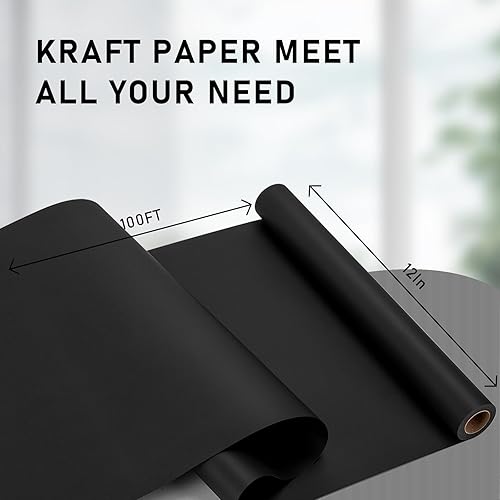 Miniatura 9 de Homeral Rollo de papel de regalo de estraza de 46.8 pies cuadrados, 17 pulgadas x 32.8 pies, color liso negro reciclado para Navidad, Halloween,