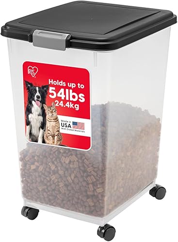 IRIS USA - Recipiente hermético de 50 libras69 cuartos de galón. IRIS USA WeatherPro - Contenedor hermético para alimentos para mascotas, con ruedas