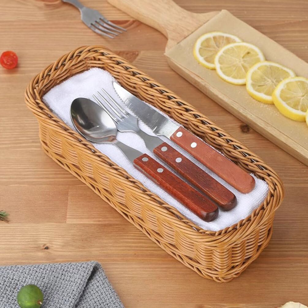 Cabilock 2 Pezzi Cesto Per Posate In Vimini Cestini Intrecciati Rettangolari Contenitori Porta Utensili In Rattan Intrecciato Organizzatore Per Posate Portaposate In Per