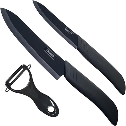 Vista 3 de Juego de cuchillos de cerámica gourmet, cuchillos de cocina de 3 piezas, utilidad de 6 pulgadas y cuchillo de pelar de 4 pulgadas con pelador