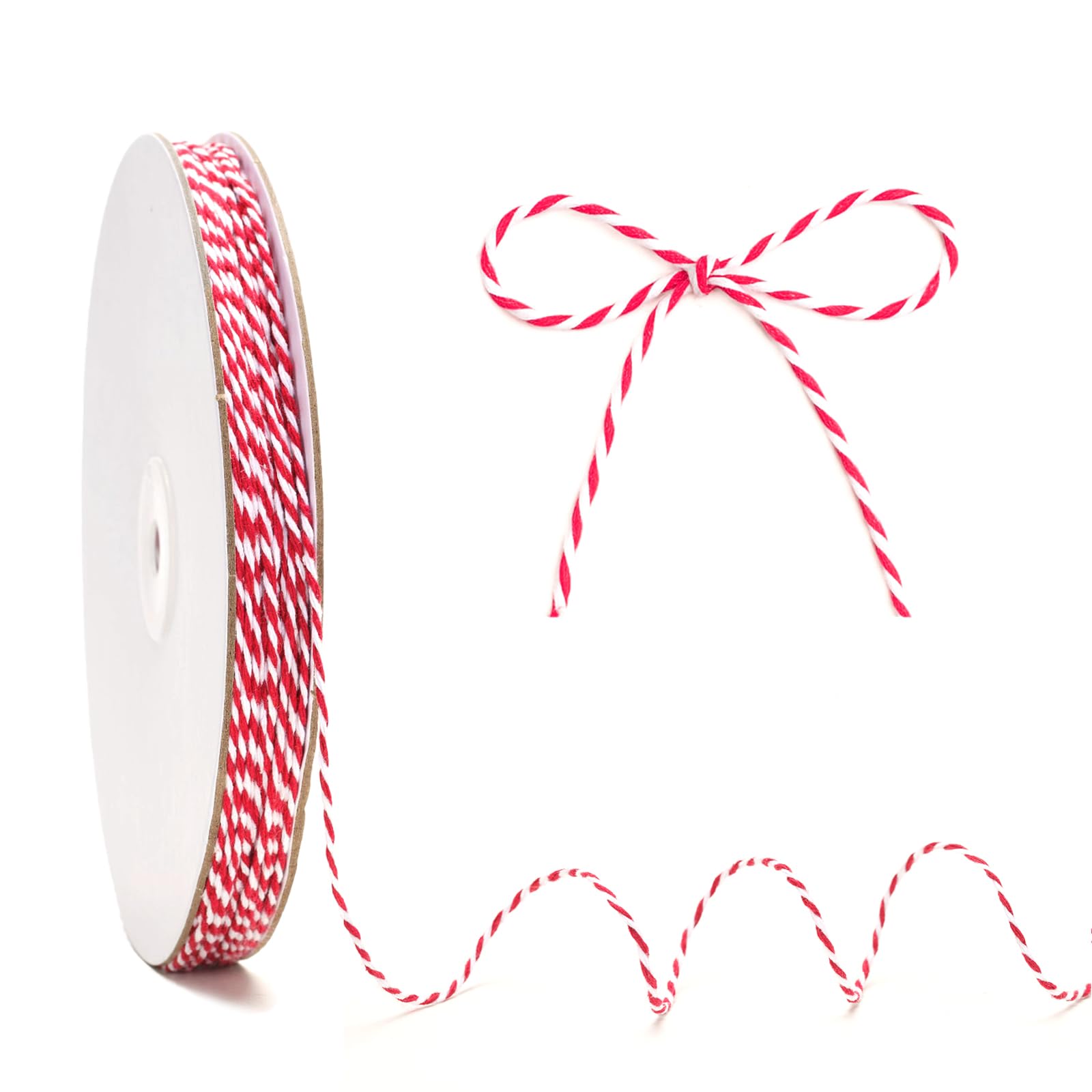 KINGLAKE Red and White Cotton String, 2mm 100m Christmas String Bakers Twine for Gift Wrapping, Crafts, Xmas Decorations, Kitchen Cooking Meat, Hanging Baubles — image 1