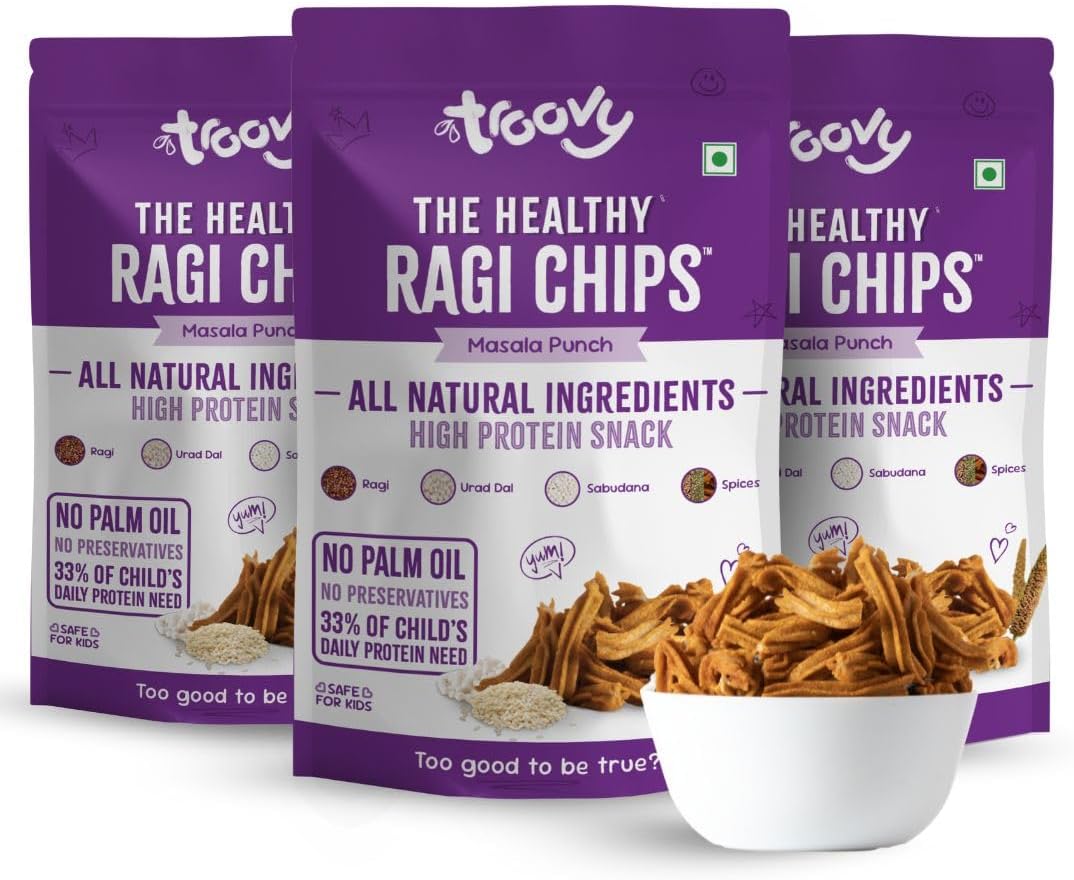 Healthy Masala Ragi Chips | Tasty & High Protein Snacks | 30% Of Protein Needs | No Palm Oil, Cholesterol or Trans Fats | No Junk & Chemicals | 70g (Pack of 3)