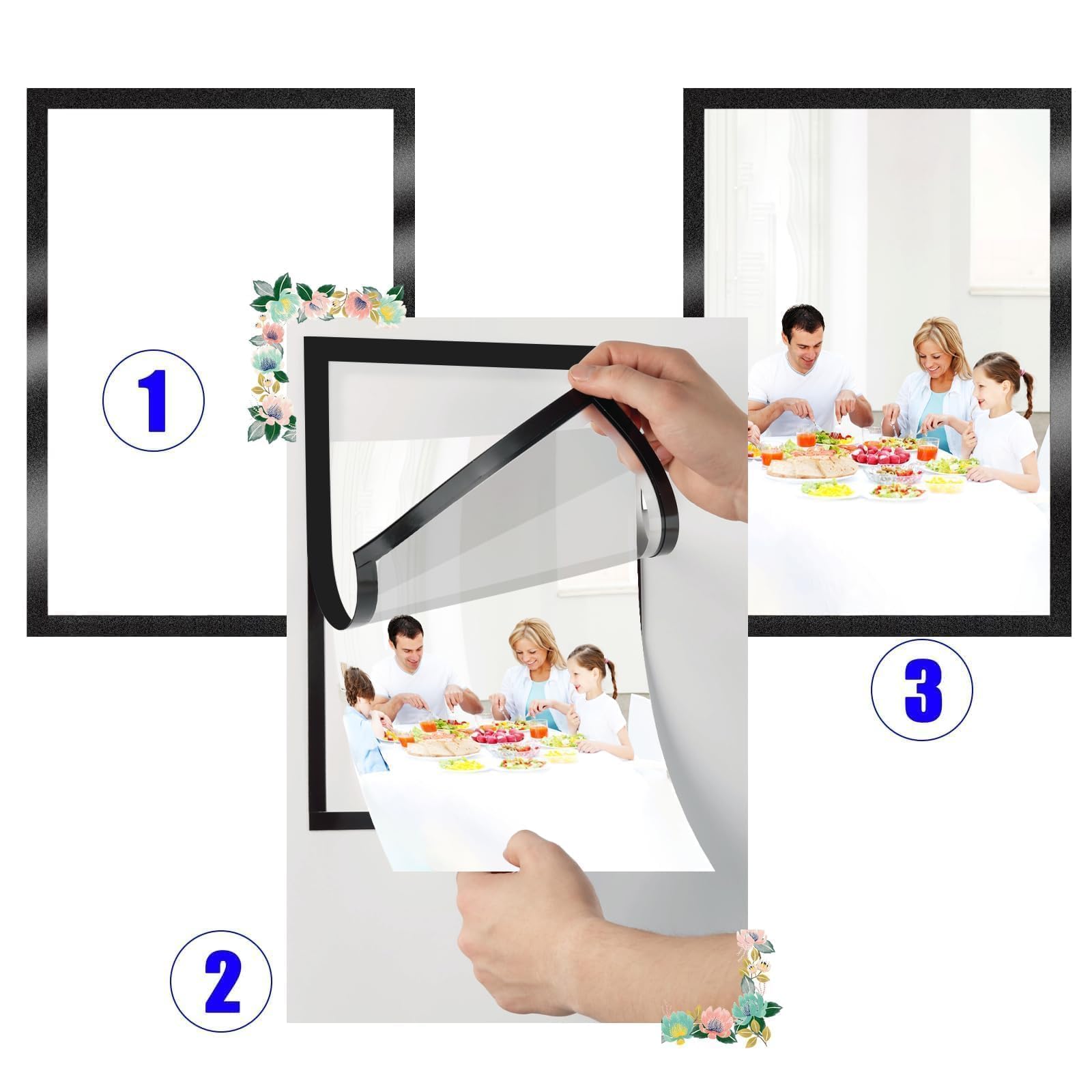 Ziamzra Lot De 8 Cadres Magnétiques Muraux Noirs 24x32cm - Cadres Photos Aimantés A4 Étanches Pour Photos, Documents Et Dessins D'Enfants