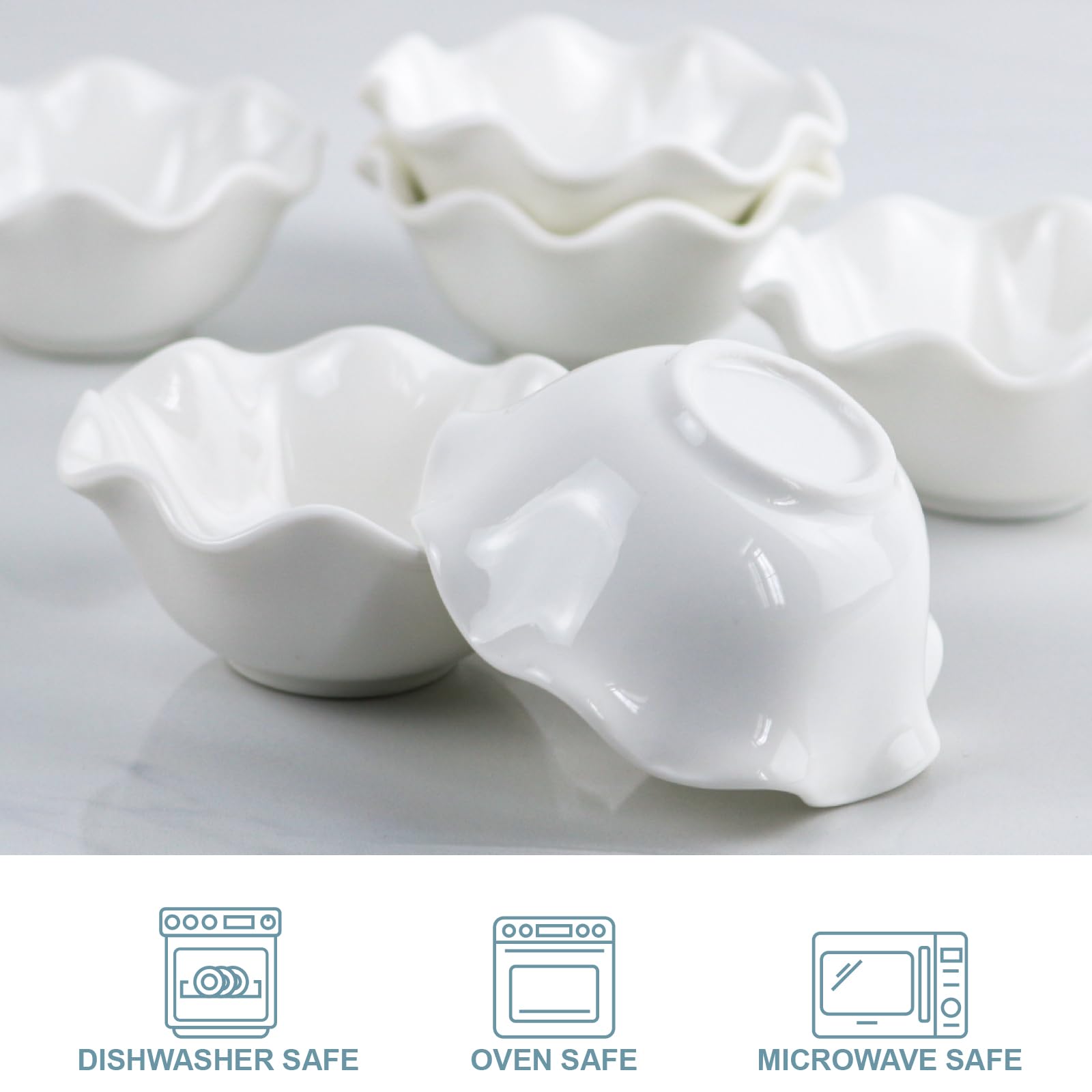 Set di 6 ciotole in ceramica per crème brûlée, 45,4 g, adatte al forno, ciotole floreali per cuocere soufflé, piccole pirottini, set da 6, bianco