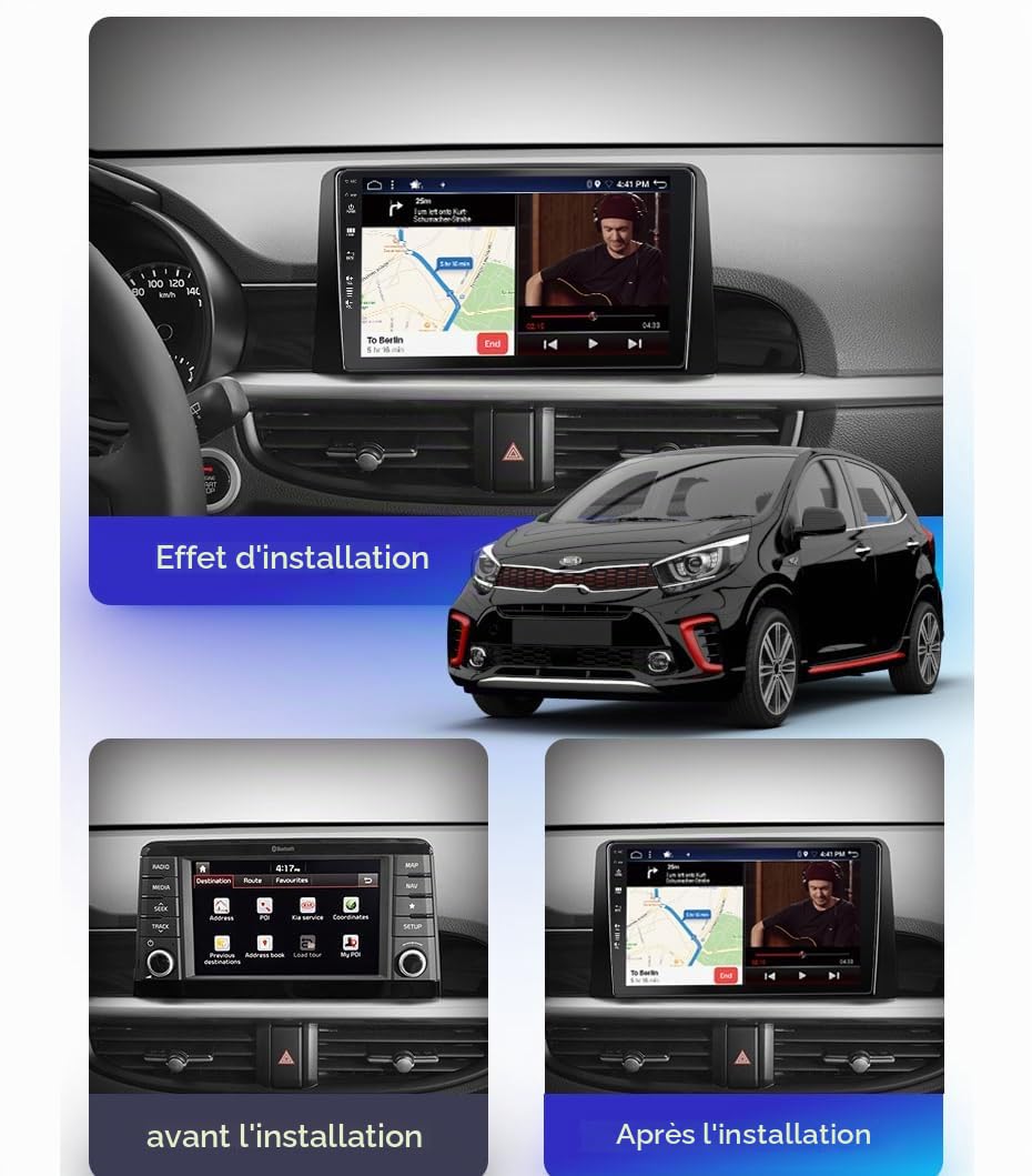 Android 16 IPS Autoradio pour KIA Morning Picanto (2017-2020) - 4G+64G - sans Fil Carplay + Android Auto - Caméra arrière GRATUITES - 2 Din 9 Pouce Dab Volant WLAN 4G Fast-Boot Split-Screen