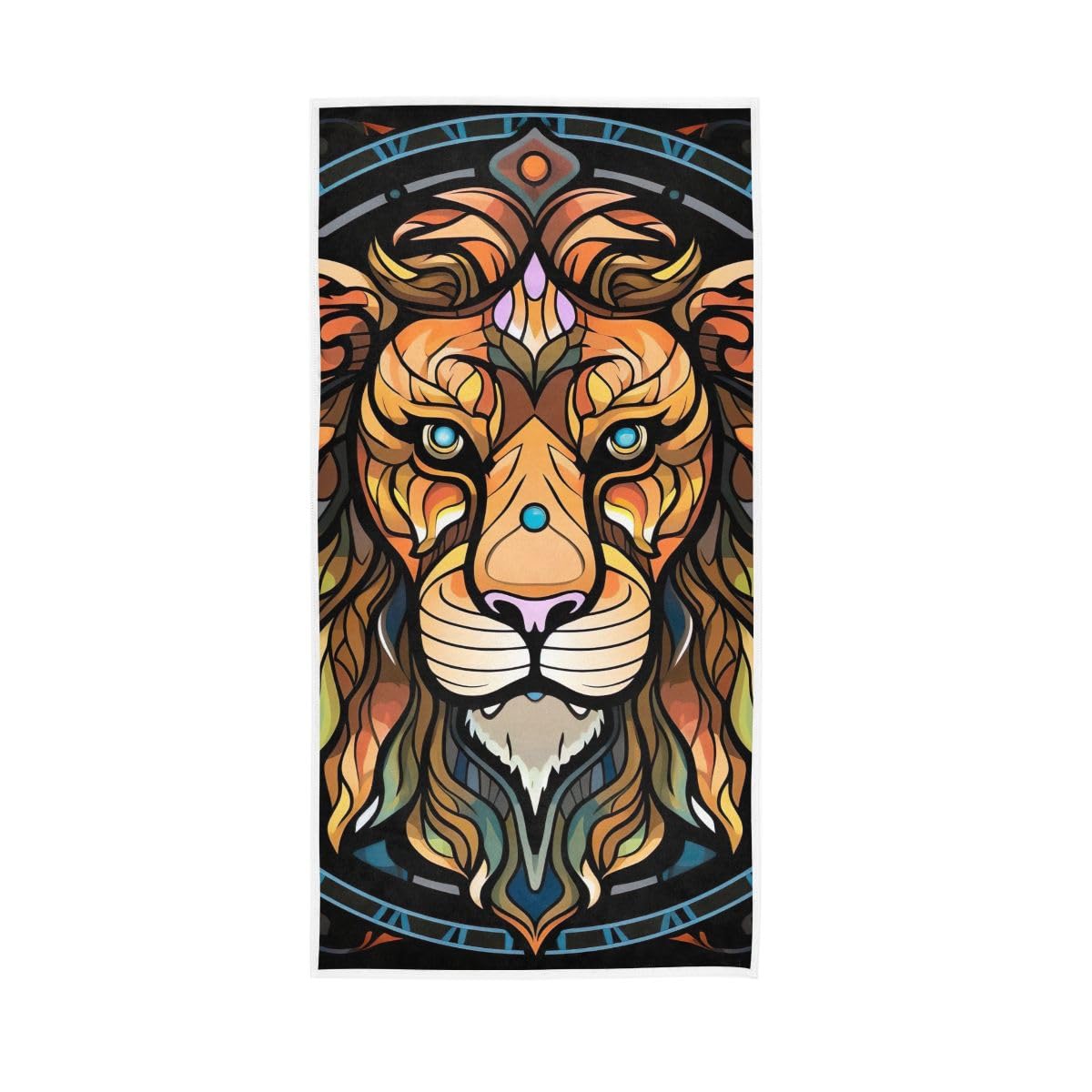 LSRCPD Lion Head Mandala Style Bathroom Hand Towels Decorative, Hand Towel for Bathroom, Travel, Camp, Hotel, Spa 15 x 30 Inches
