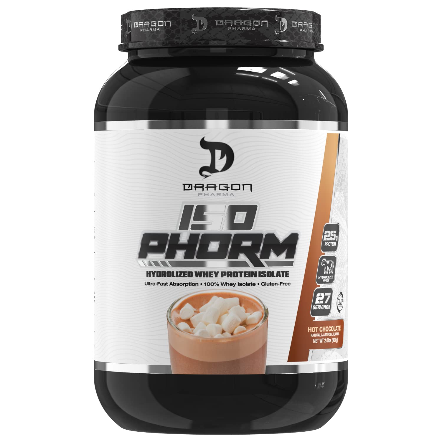 DRAGON PHARMAHydrolized Whey Protein Isolate, Fast Absorption, Gluten Free, 100% Whey Protein, IsoPhorm, Maximize Recovery, Great Tasting, 25 Grams Per Serving (31 Servings, Hot Chocolate)