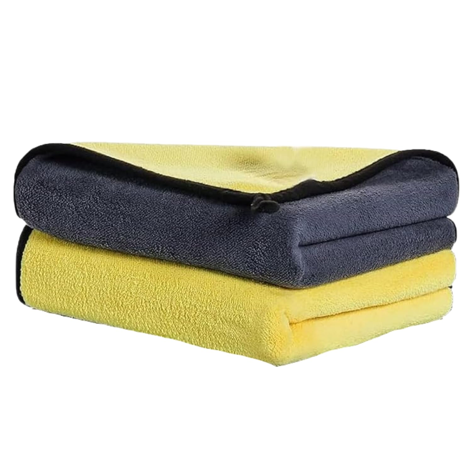 Homeshopa.com Yellow/Grey Homeshopa Microfibre Car Cleaning Cloths, 2 Pcs Double Sided Auto Drying Towel, Lint Free Super Absorbent, Household & Car Washing, Drying, Polishing, Detailing, 600Gsm, 38 X 42Cm