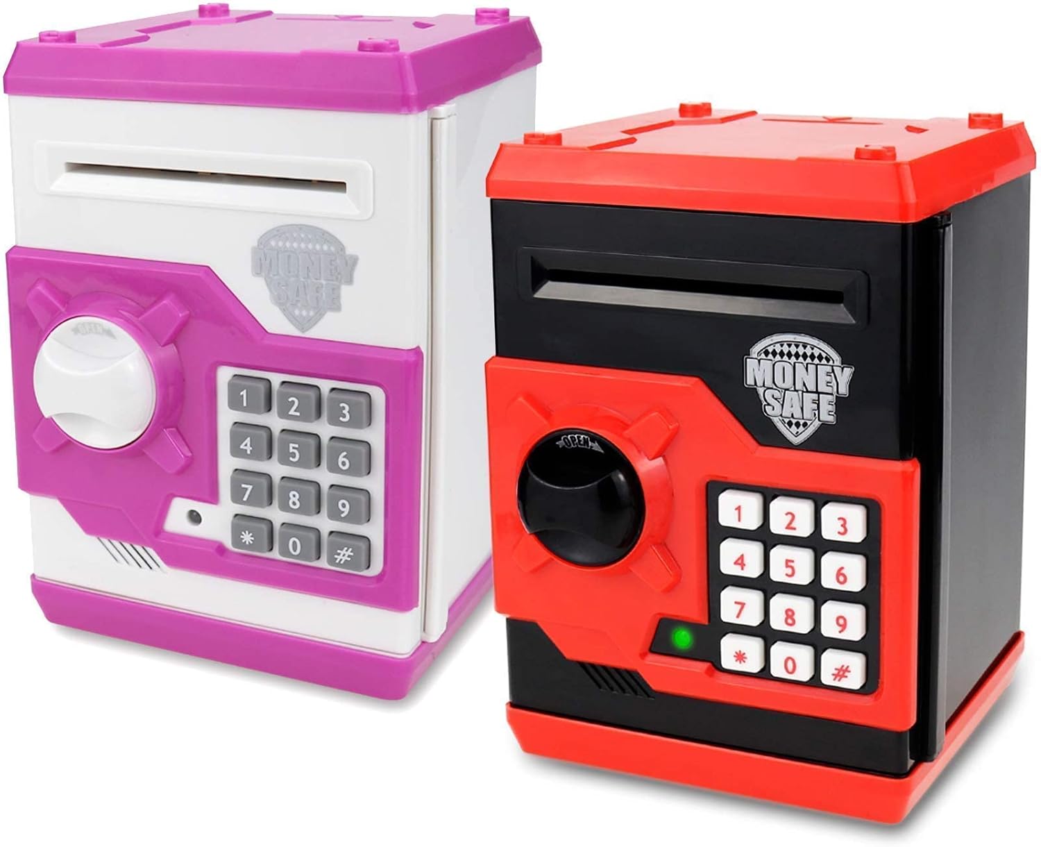 Kids Money Bank, Electronic Piggy Banks x2Pcs, Great Gift Toy for Kids Children, Auto Scroll Paper Money Saving Box Password Coin Bank,Perfect Toy Gifts for Boys Girls Age 3+