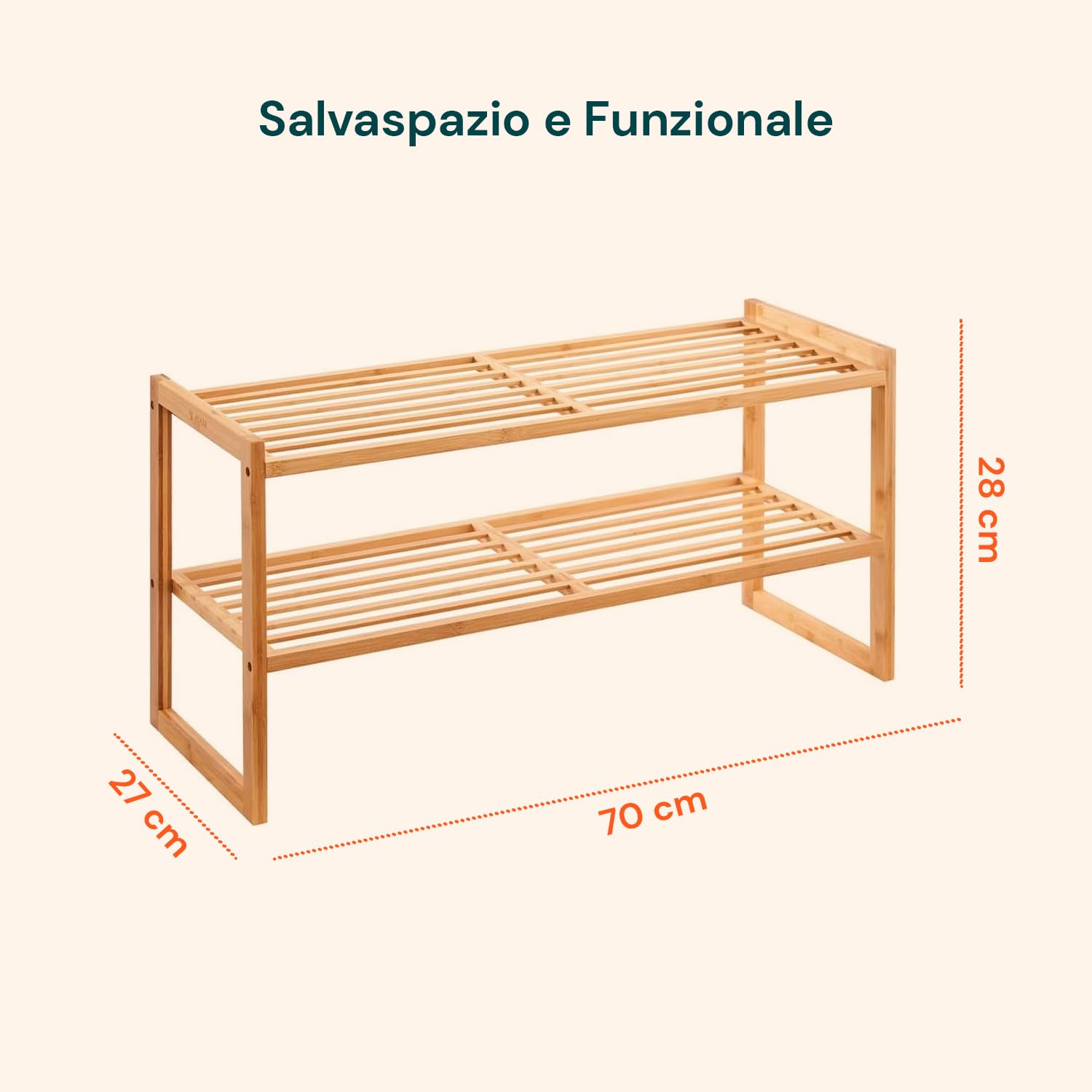 Avilia Scarpiera 2 Ripiani in Bambù 70x27x28cm - Salvaspazio Facile e Rapido da Montare - Ogni Ripiano può Contenere fino a 4 Paia di Scarpe - Ideale per Piccoli Spazi, Corridoi e Ingressi