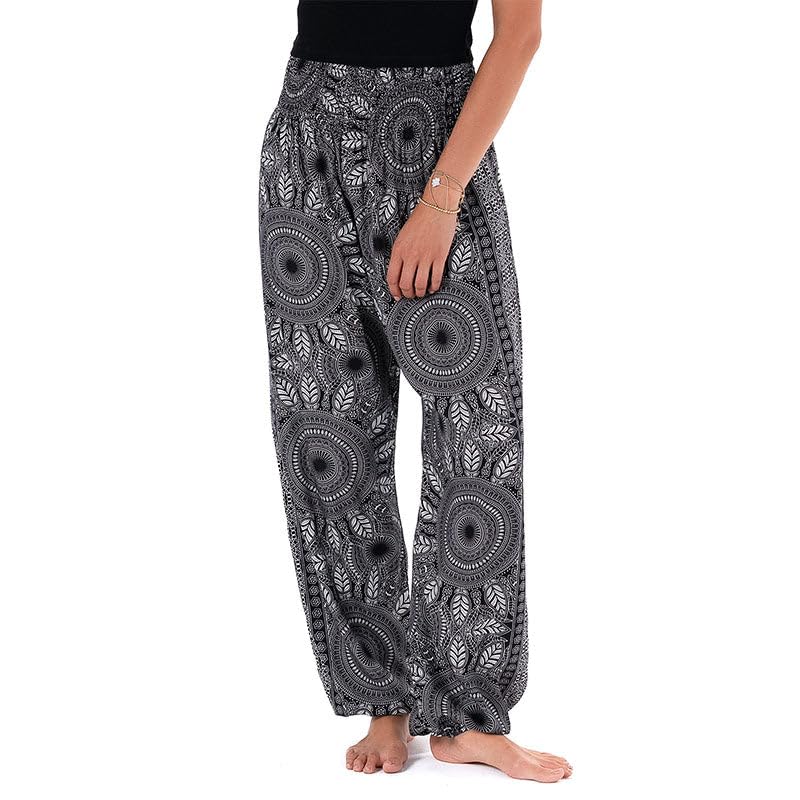 Image of Lotus and Luna Women's Harem Pants Thai Pants for Beach & Lounge High Waisted Flowy Boho Pants Genie Pants Yoga Pants