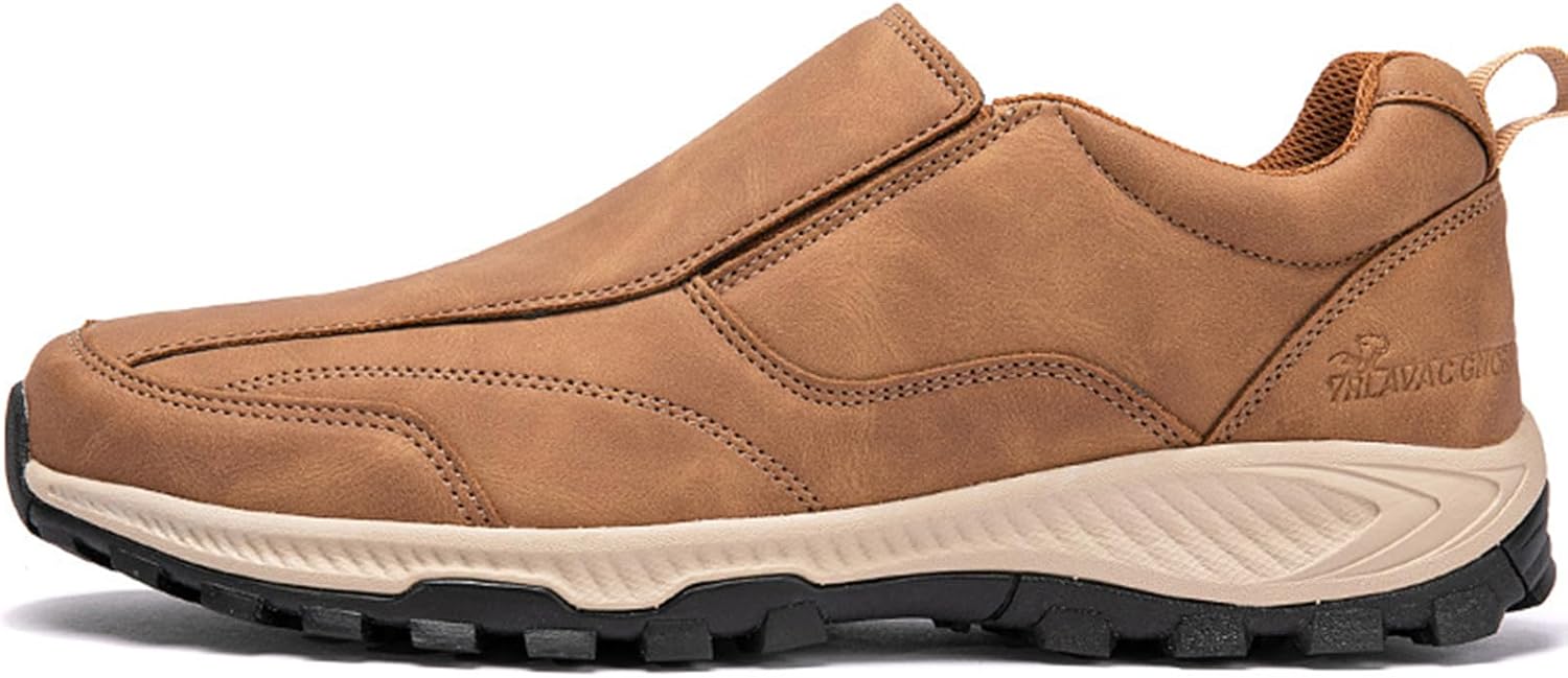 Diabetic Shoes Men's Extra Wide PU Leather Lightweight Trekking Shoes Waterproof Outdoor Shoes Breathable Hiking Shoes Non-Slip Slip-On Hiking Shoes Light Brown 43/265 mm