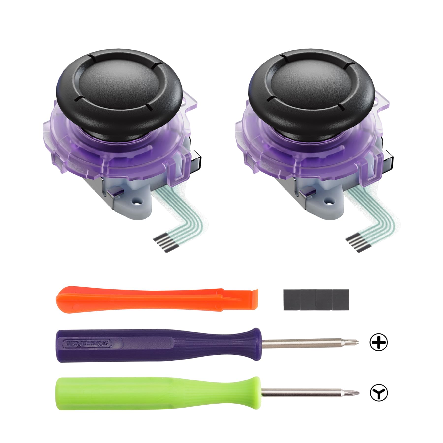 eXtremeRate Levette Analogiche 3D per Nintendo Switch 2, Stick Analogici Ricambio per Joycon 2, Thumbstick Accessori per Switch 2 con Strumenti di Riparazione, Multicolore - Trasparente Viola Atomico - 3