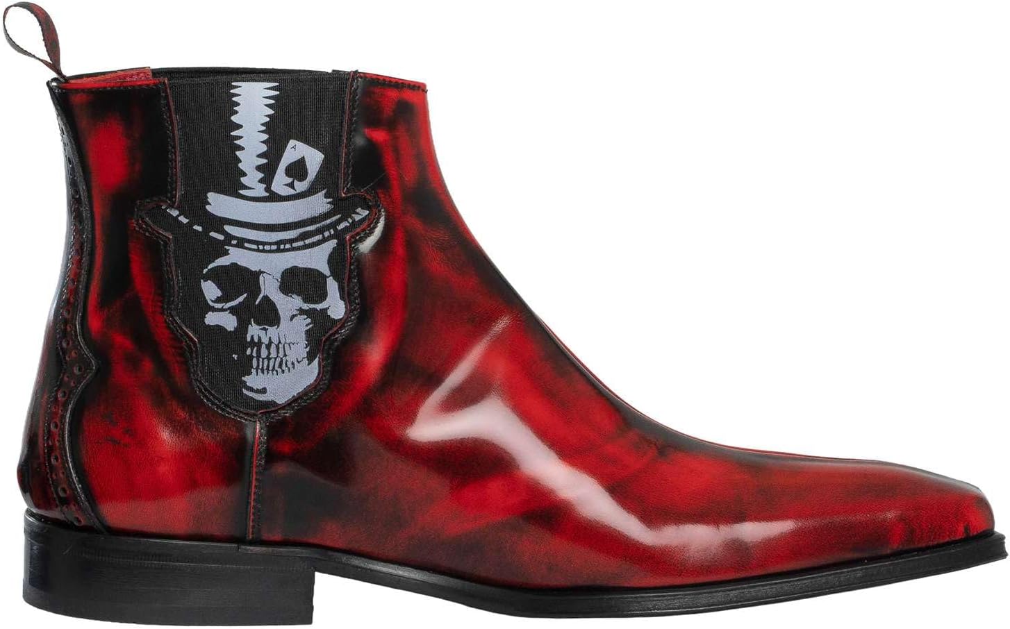 Jeffery West Men's Skull Polished Leather Chelsea Boots, Red, 11 US