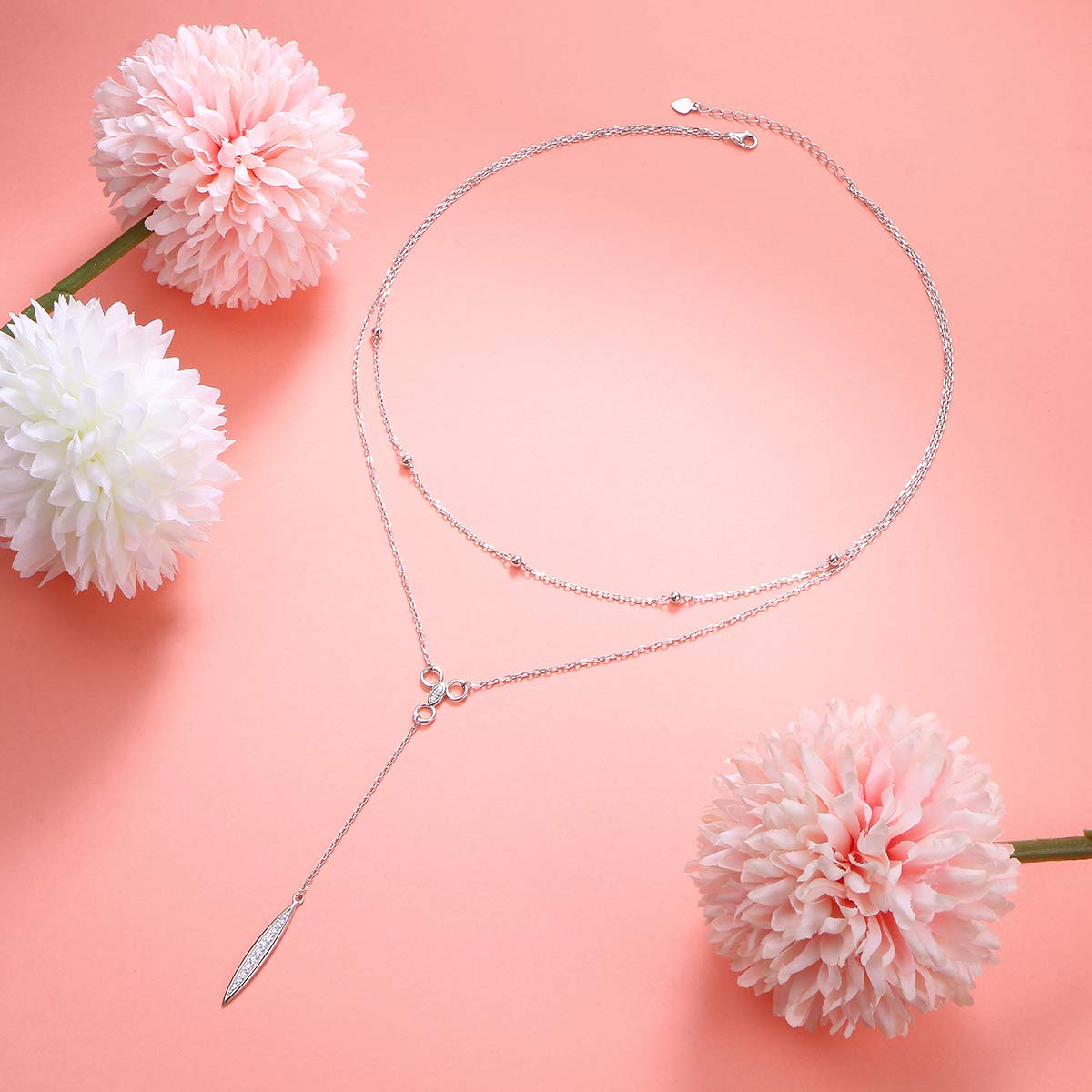 Flyow Collana da donna multistrato in argento Sterling S925, con perle, con zirconi marchese, Y Lariat, collana a catena lunga, regalo per donne e ragazze