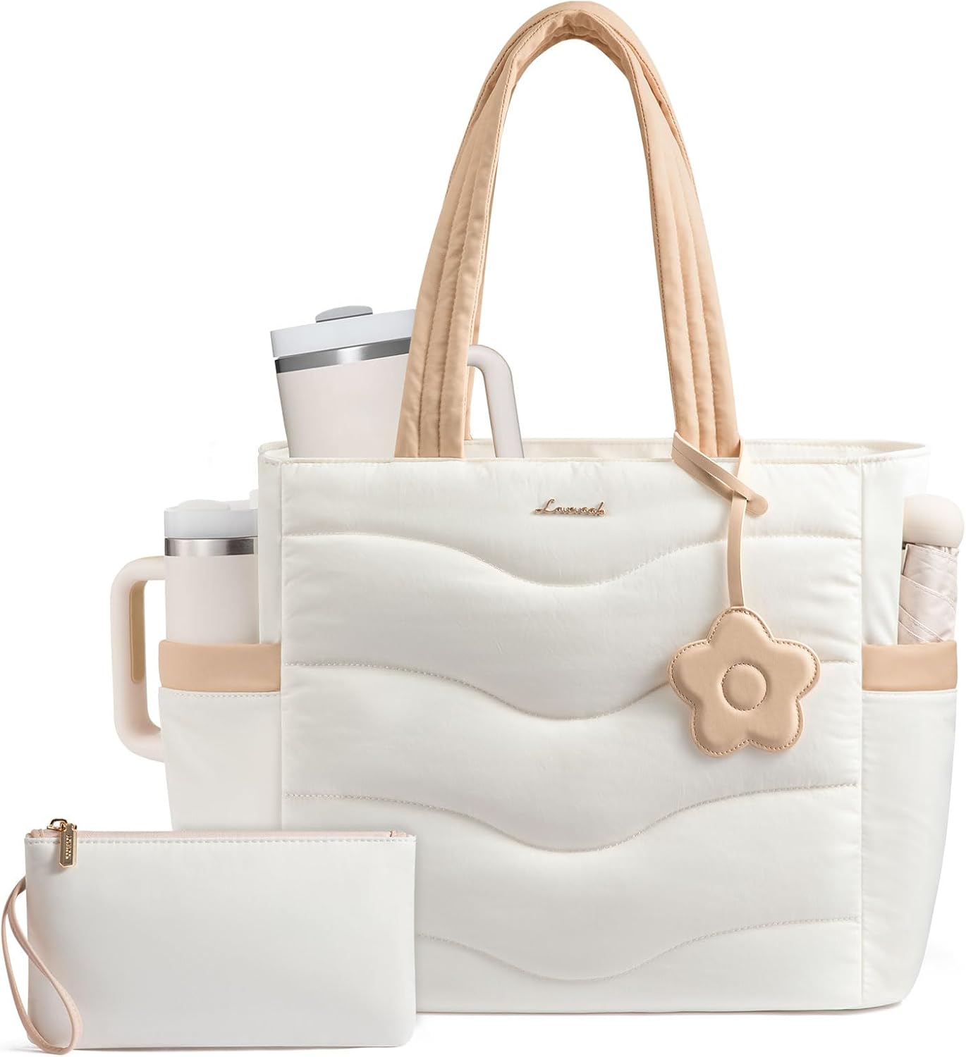 LOVEVOOK Tote Bag for Women,Puffer Work Bag,Quilted Teacher Nurse Tote Bag with Zipper for Travel Gifts for Women