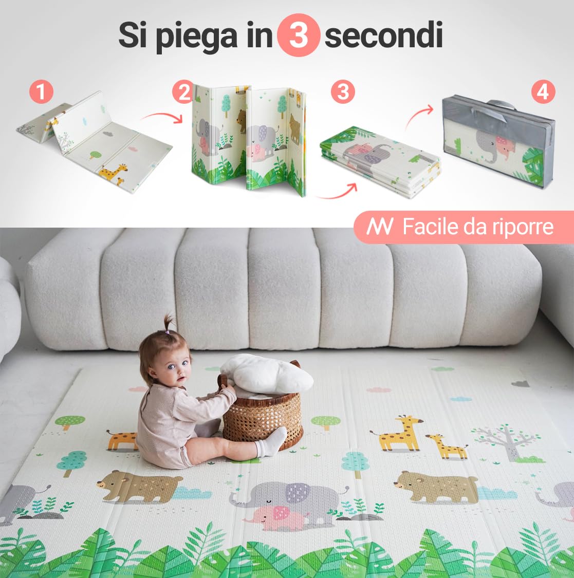 MIKMEL Tappetino da gioco per bambini (Strade/Animali, Grande)