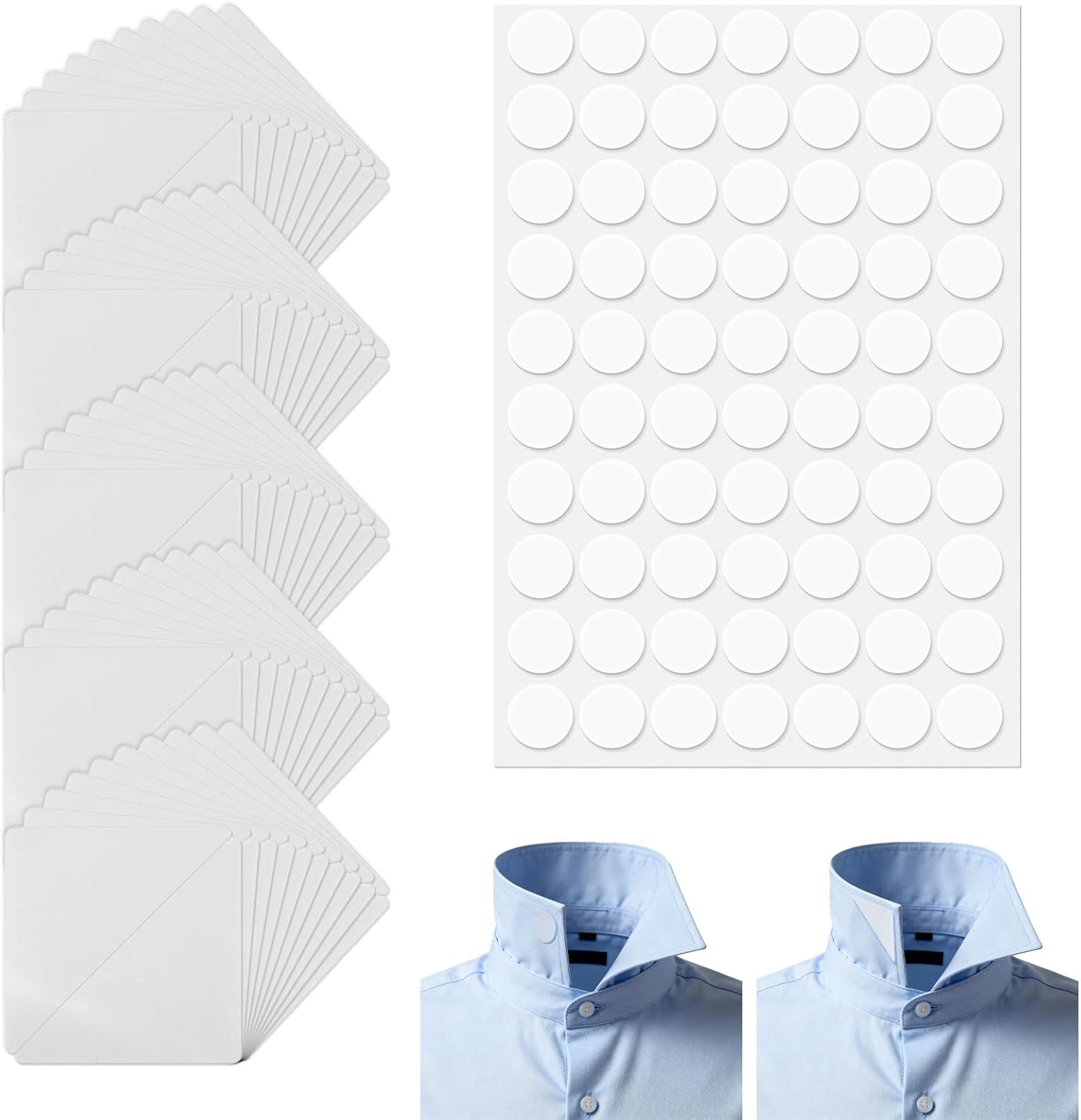 LELE LIFE 100 Pack No Curl Plastic & 70 Pack Round Collar Stays for Men's Dress Shirts, Adhesive Shirt Collar Stays Sticky Stiffeners - Alternative to Metal Inserts