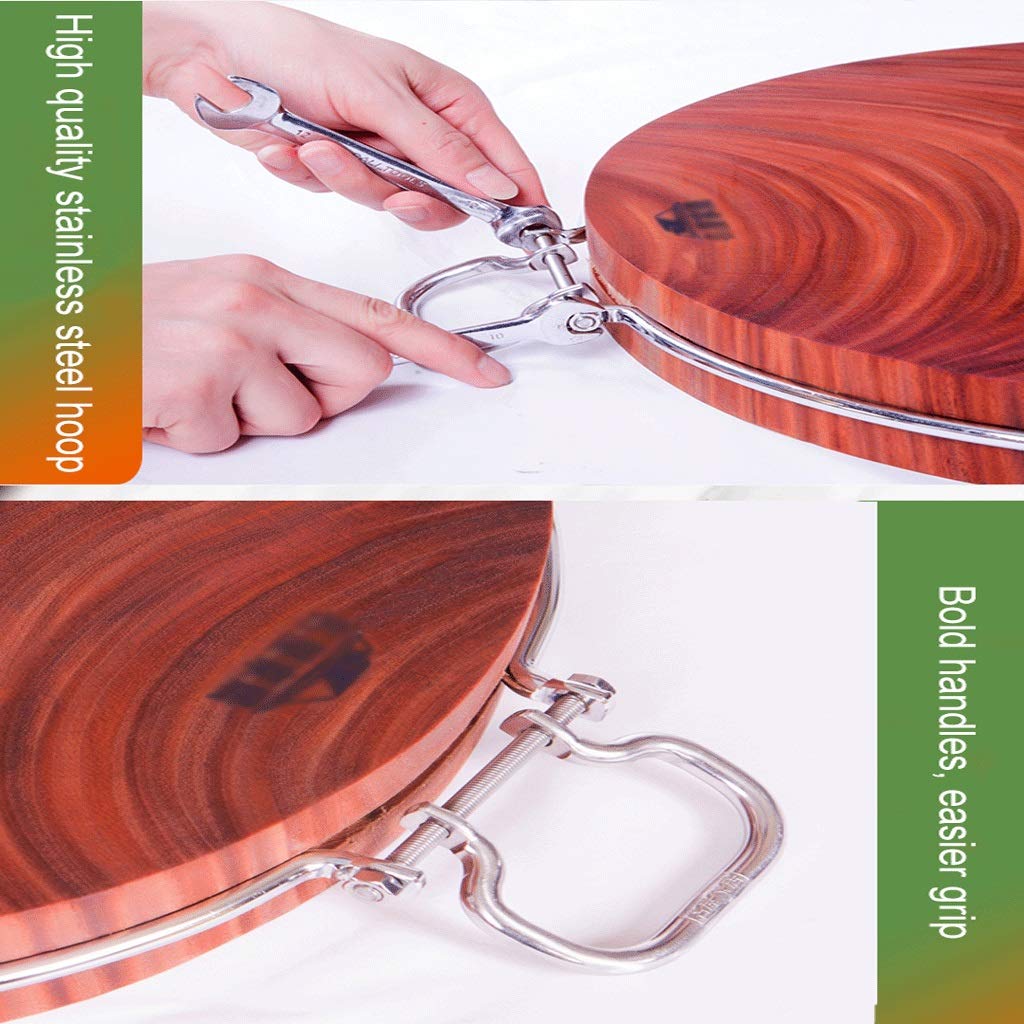 Tabla de Cortar Cocina,Tabla de cortar de madera maciza, cocina para el hogar, auténtica madera de hierro, bloque de cortar redondo de madera entera con mango, la mejor cocina para carne
