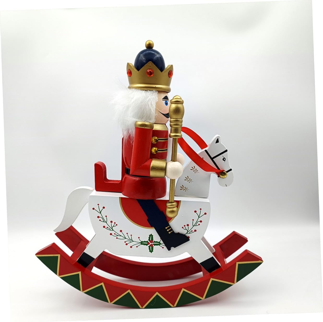 Christmas Nutcracker Figurine Wooden Rocking Steed Warrior Ornament Large Tabletop Festival Decoration for Home and Holiday Display