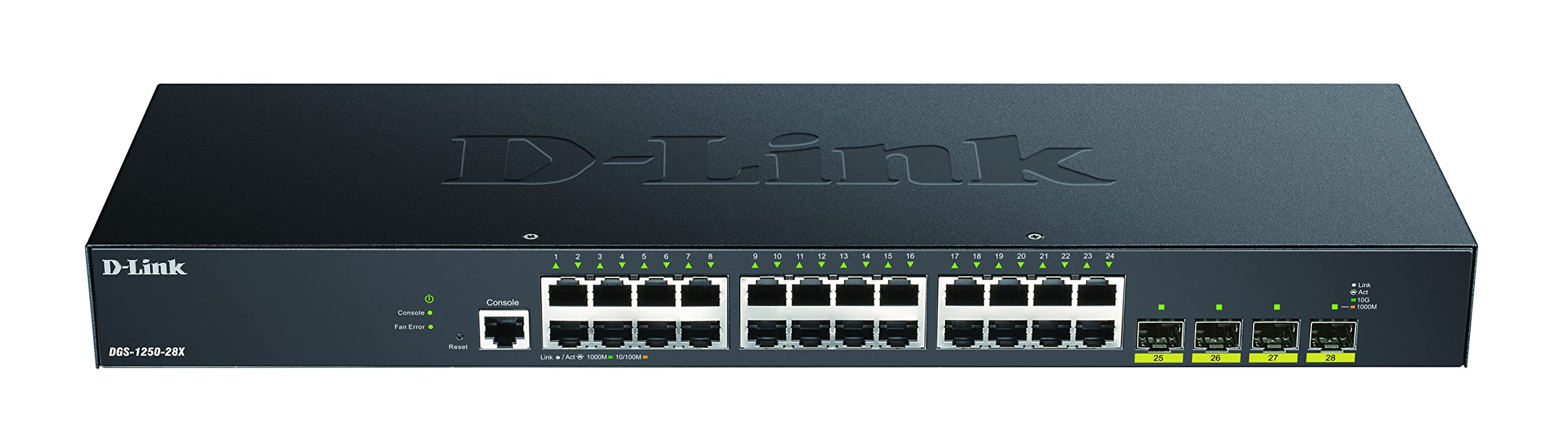 D-Link DGS-1250-28X/E, 28-Port Smart Managed Gigabit Switch (24 x 1000BASE-T-Port, 4X 10G SFP+ Slot) - Nur EU-Netzkabel