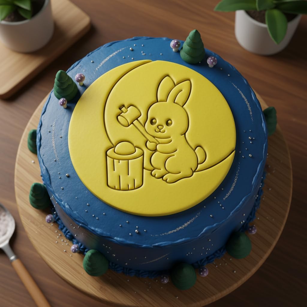 BAKERLOGY Set of 2 Moon Rabbit Cookie Cutters – Mochi Making & Silhouette Bunny Fondant Cutter for Mid-Autumn Festival, Tsukimi, Lunar Celebration & Mooncake Theme Baking