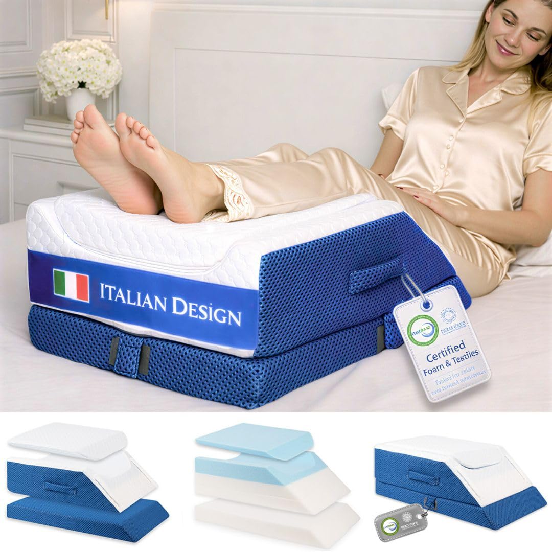 Ritalia Coussin REHAUSSE Jambes Coussin orthopédique pour surélever Les Jambes au lit ou canapé, 3 hauteurs réglables, Mousse mémoire de Forme, Housse Respirante Lavable