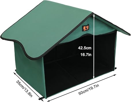 Outdoor Cat House, Waterproof Pet Shelter/Dining Room, for Feral/Community Cats (Feeding Station,Green)