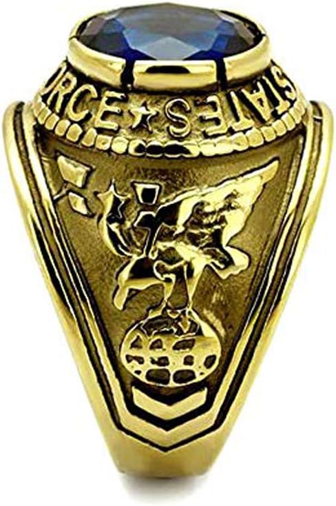 U.S.A.F. - US Air Force Ring (Gold Plated/Blue Stone) USAF Military Jewelry U.S. AirForce Uniform Veteran Ring