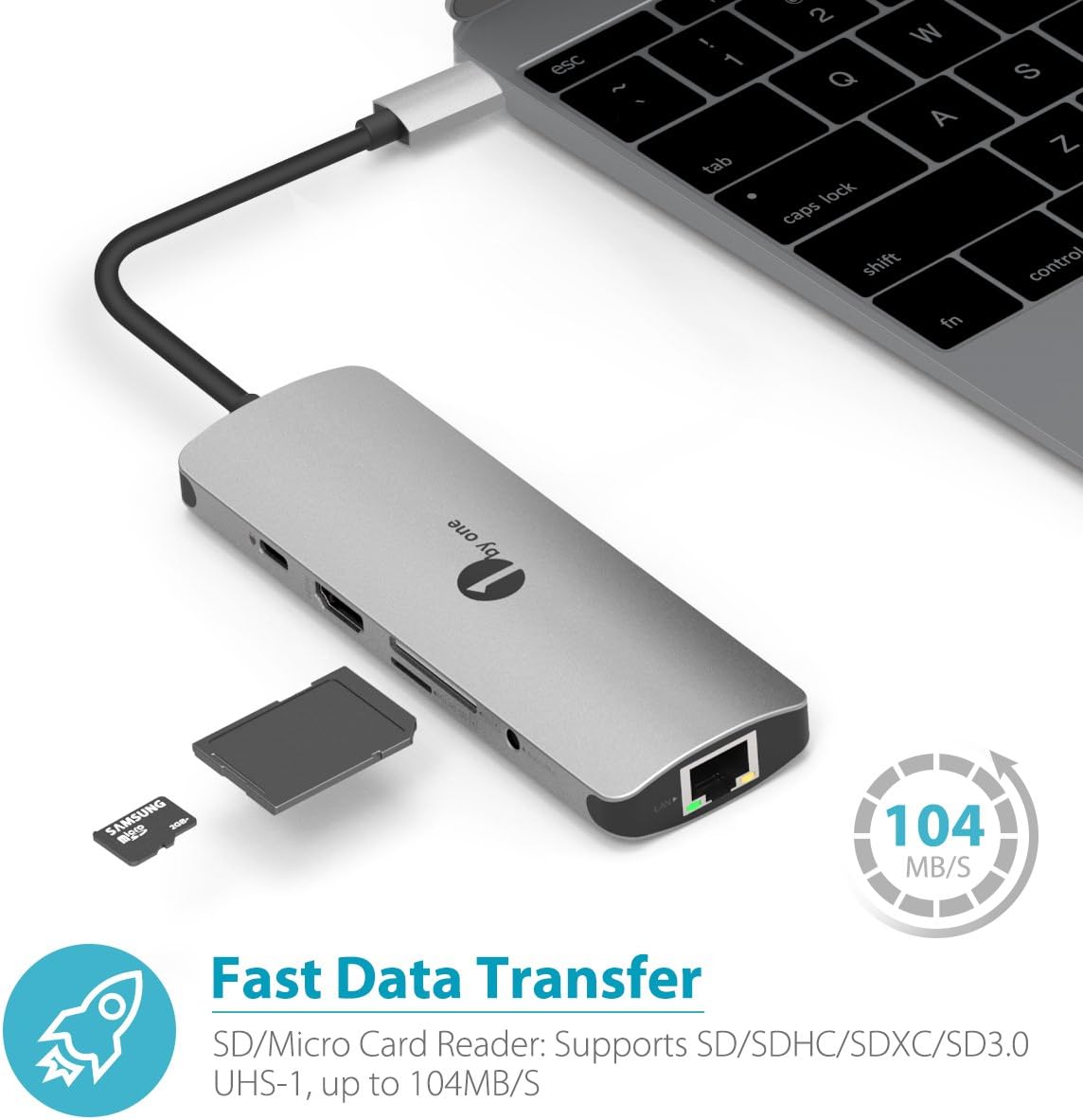 1byone USB C Hub 9 in 1 Aluminum Multiport Adapter With USB-C Charging, Port of Mic/Audio,3 USB 3.0 ports, HDMI, SD, MICro SD for Macbook Pro, Surface Pro,Notebook PC, USB Flash Drives and More