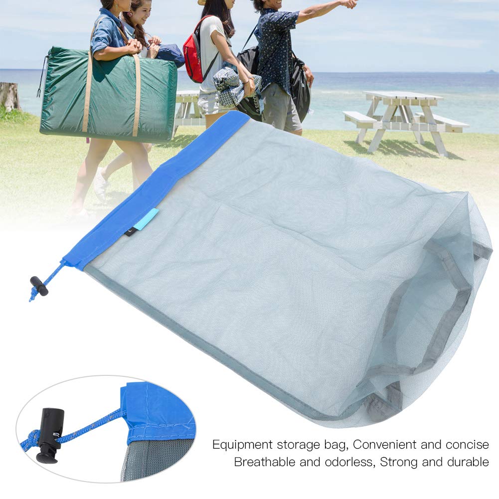OUKENS Outdoor Camping Mesh Storage Bag, Compression Stuff Sack, Portable Drawstring Travel Bottle Tool Storage Bag 20 x 20 x 42cm(L Blue Edge)