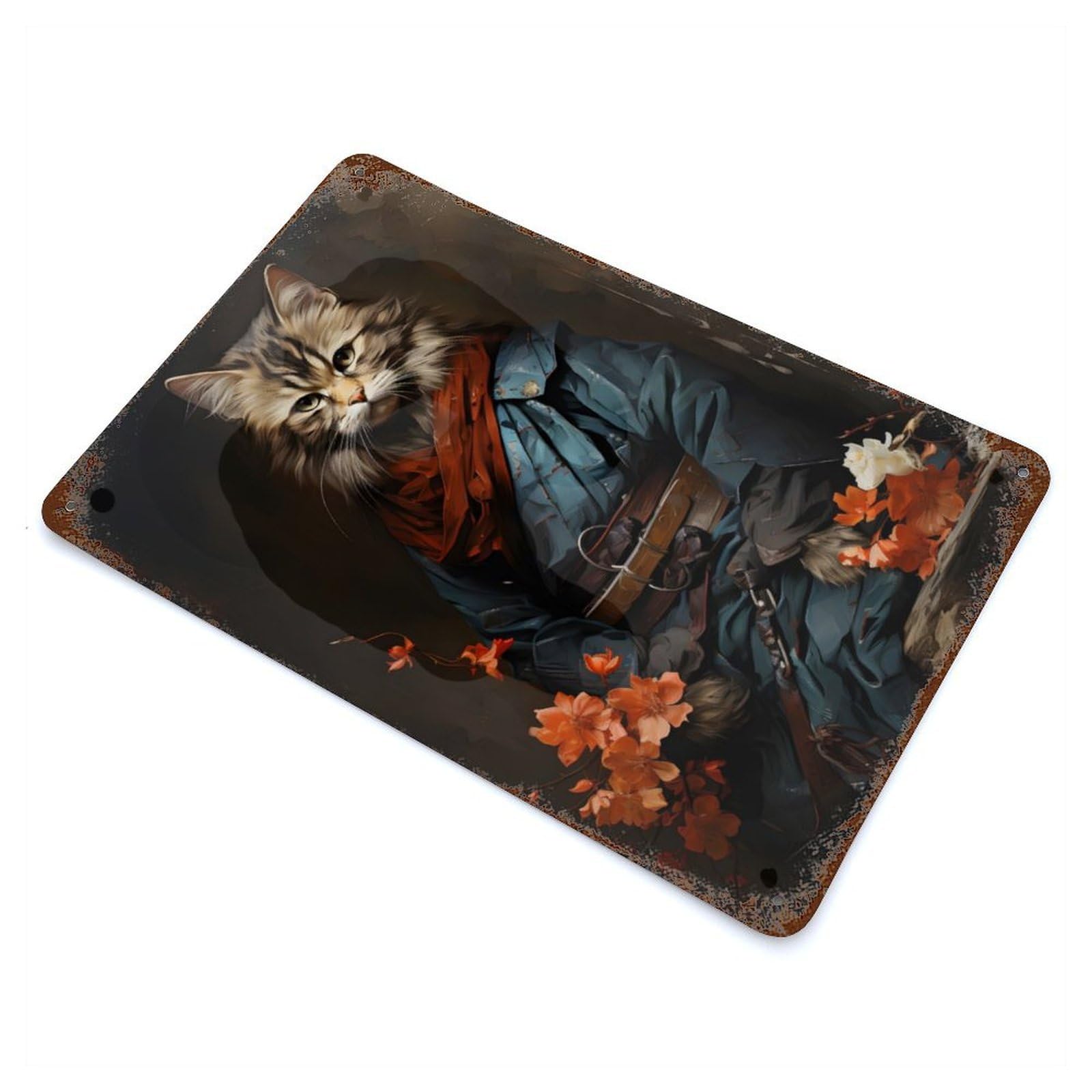 Garage Style Japanese Noble Cat Weathered Tin Sign 11.8"x7.9", Classic Wall Plaque for Bar And Workshop