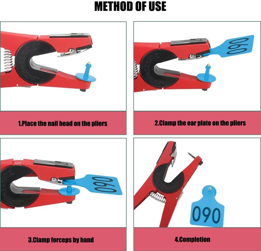Plastikowe nauszniki dla bydła, plastikowe etykiety do uszu dla zwierząt gospodarskich z numerami 001-500, opakowanie 100, wielokolorowe, 7,5 x 6 cm (niebieski, 101-200)