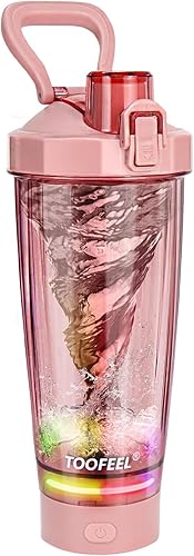Miniatura 10 de TOOFEEL Botella mezcladora eléctrica de proteínas, 20 onzas, recargable por USB, para batidos de proteínas, botella agitadora automática para