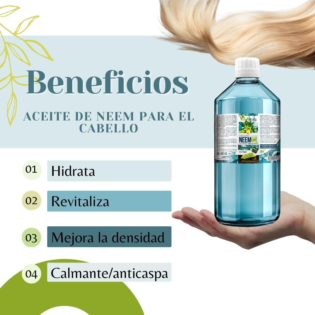 Aceite Vegetal de Neem 100 ml. 100% Natural y Orgánico - Bio. Multiusos: Ideal Para Piel, Cabello y Plantas