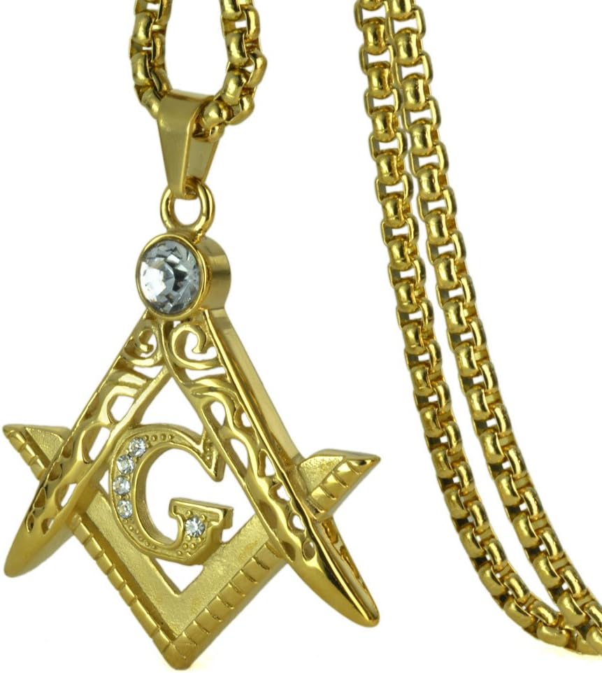 Men Stainless Steel Freemasonry Masonic Mason Pendant Necklace 19.68" 23.6" 27.55" 31.5" N214 (27.55 inch Length)