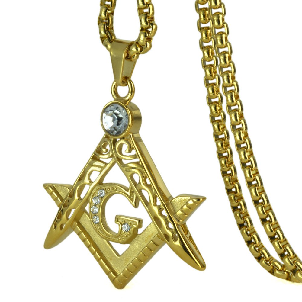 Men Stainless Steel Freemasonry Masonic Mason Pendant Necklace 19.68" 23.6" 27.55" 31.5" N214 (27.55 inch Length)