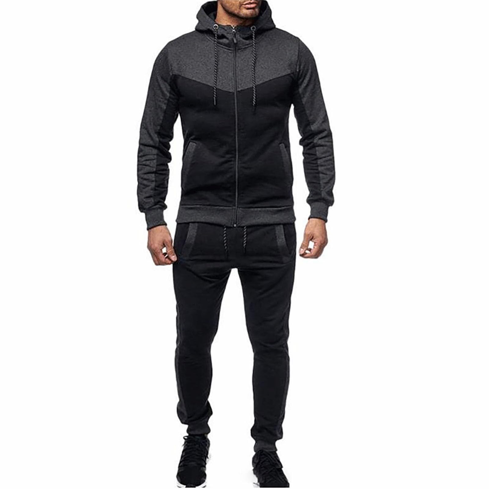 Męski dres treningowy, 2-częściowy, zapinana na zamek bluza z kapturem i joggery, zielono-czarna odzież sportowa dla mężczyzn, miękka bawełniana dres treningowy z kieszeniami, lekki, wygodny strój na