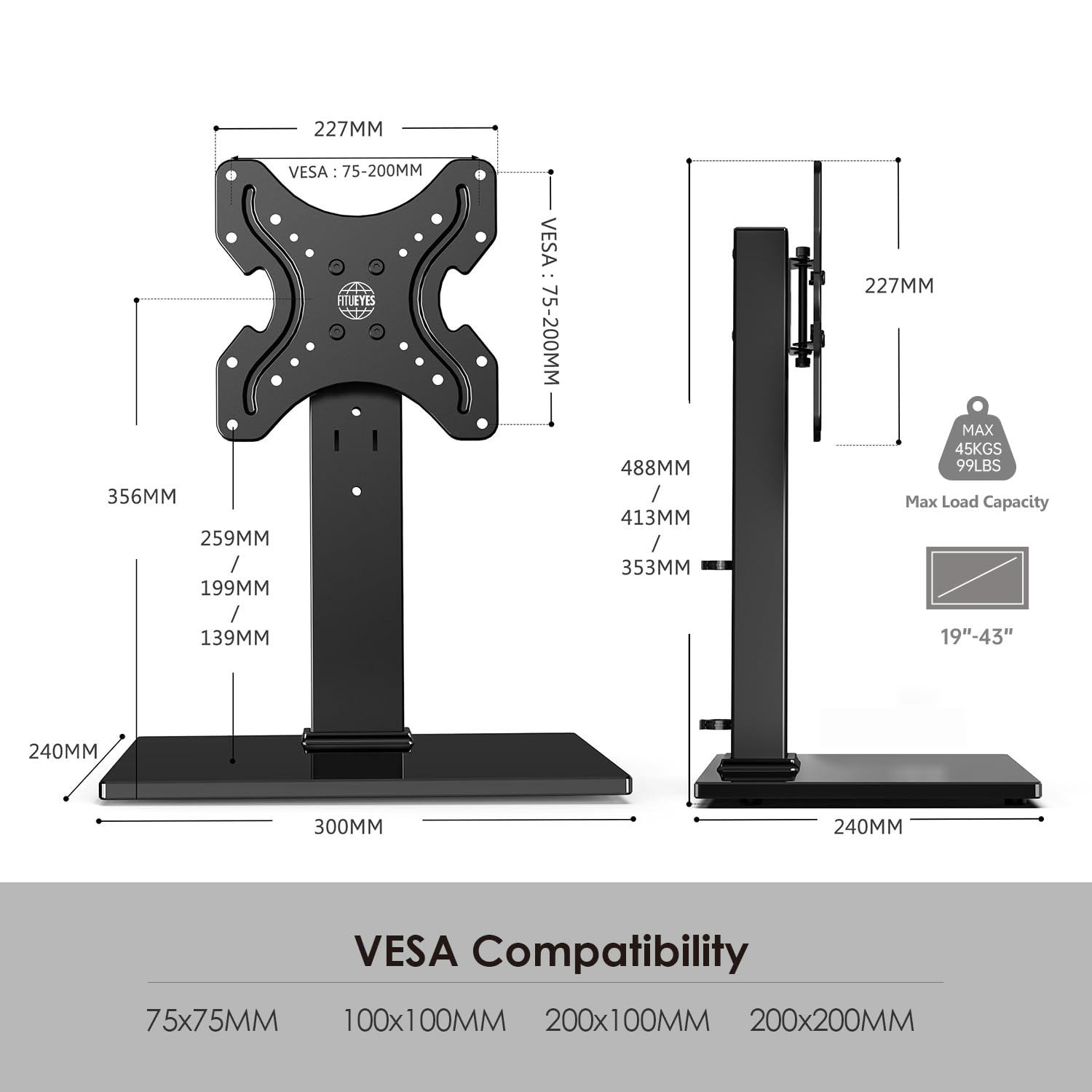 FITUEYES Supporto per TV da 19 a 42 pollici, Compatibile con VESA 200 x 200 mm, Regolabile in Altezza e Orientabile, Stabile fino a 45 kg FITUEYES Supporto per TV da 19 a 42 pollici, Compatibile con VESA 200 x 200 mm, Regolabile in Altezza e Orientabile, Stabile fino a 45 kg