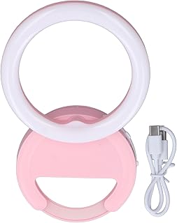 Anillo de luz con Clip para teléfono, rotación de 180 Grados, Anillo de luz LED para Selfies de 3 Colores para teléfonos, tabletas y portátiles (Rosa)