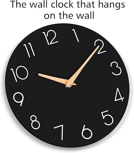 Miniatura 9 de Reloj de pared negro silencioso sin tictac, reloj de pared decorativo a pilas para dormitorio, cocina, hogar, oficina, escuela, hotel (8 pulgadas)