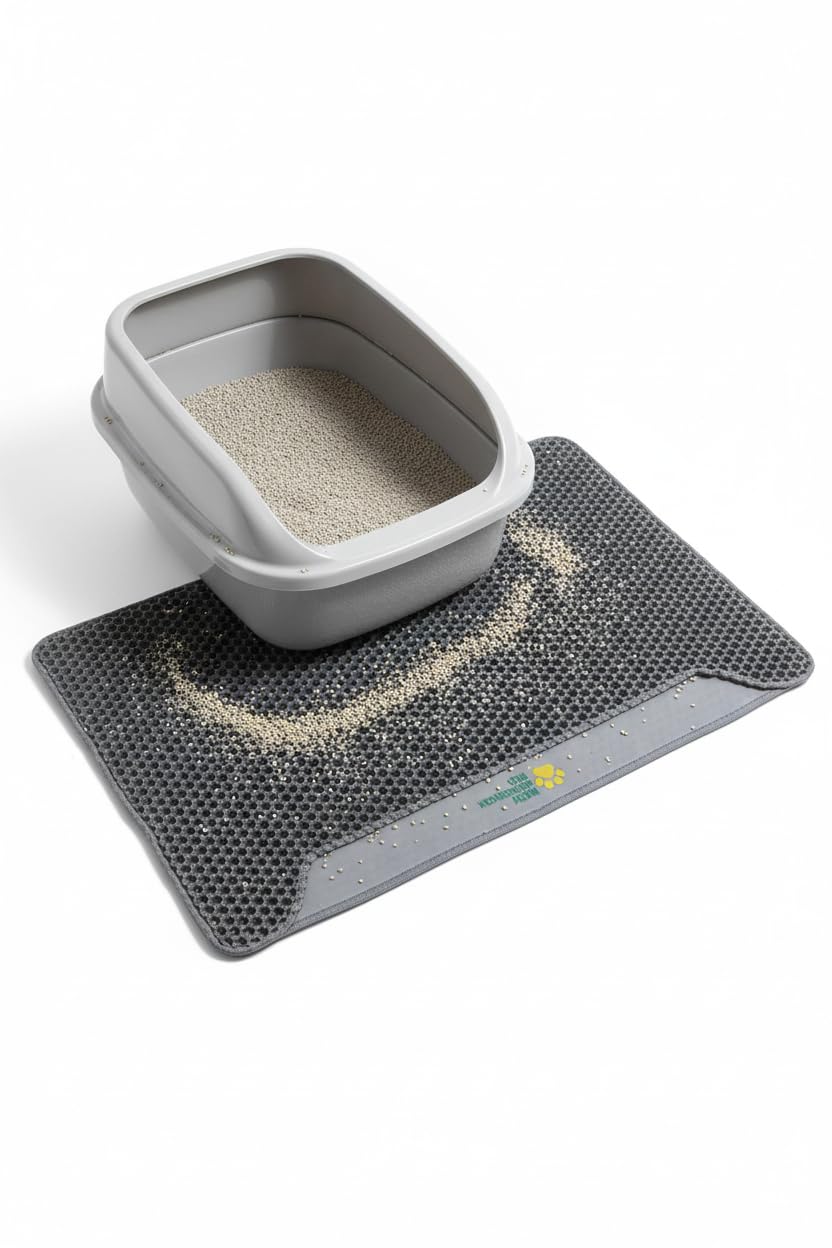 Tappetino Lettiera Gatto 75x55 cm XL | Tappeto per Lettiera Doppio Strato a Nido d'Ape | Tappetino Gatto Sabbia Impermeabile in Gomma EVA | Anti-Tracciamento, grigio