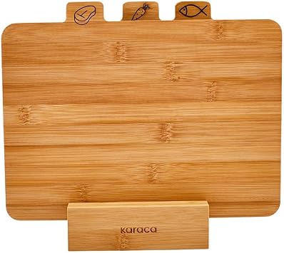 Karaca Triple 4 Piece Stand Bamboo Cutting Board Set
