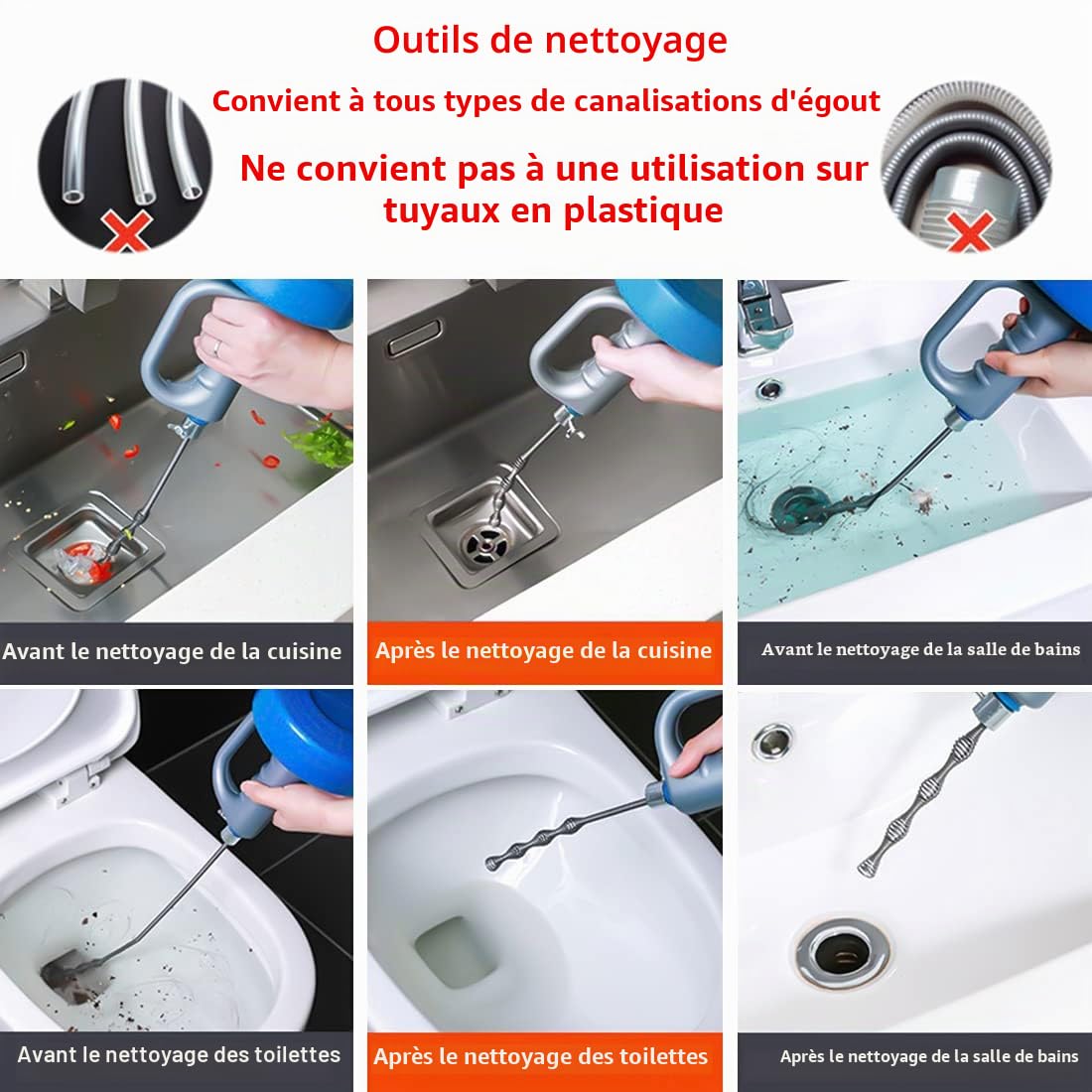 Furet Déboucheur Canalisation 10m Deboucheur Extensible Spirale de Nettoyage de Tuyaux avec Gants, Deboucheur WC, pour Salle Bain, Cuisine