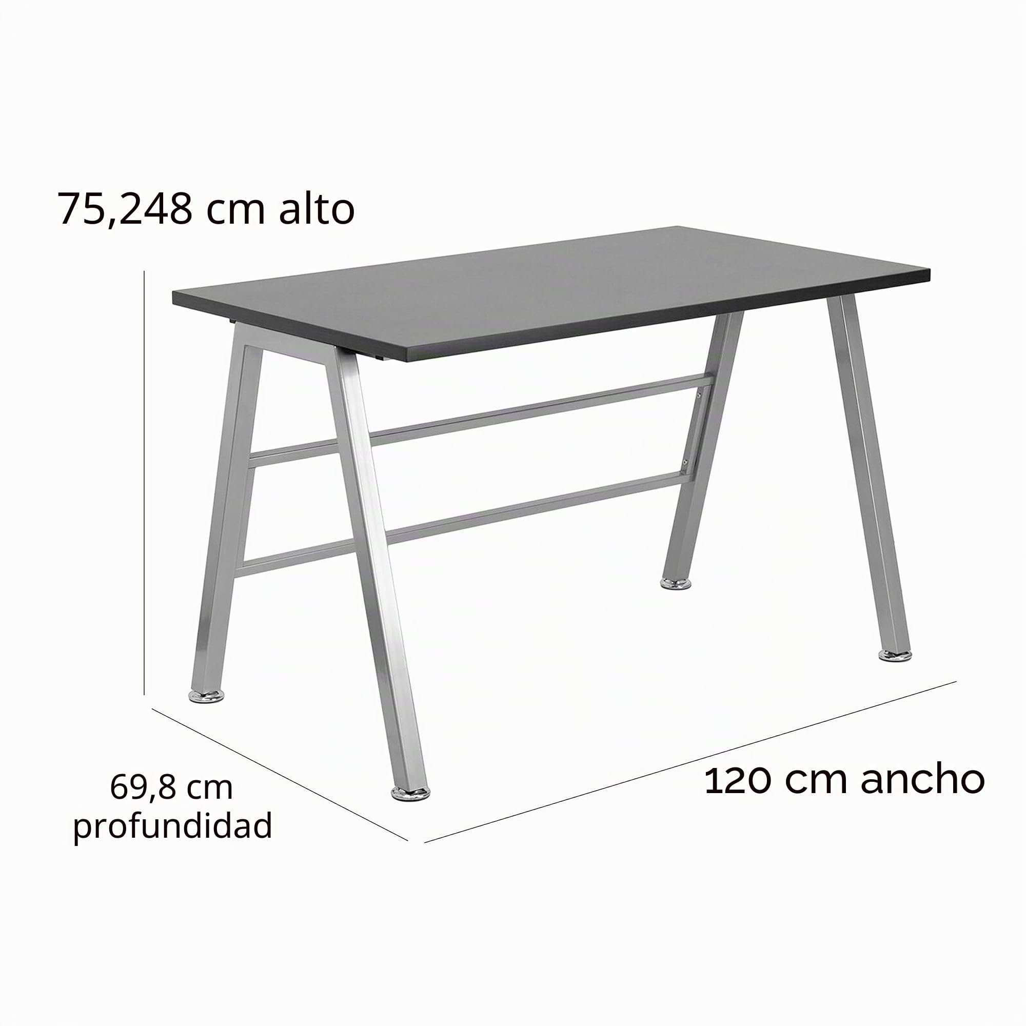 Flash Furniture Escritorio de alto perfil, metal, superficie superior laminada negra y marco plateado, 127 x 76,2 x 10,16 cm