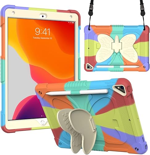 Funda para iPad 987 (10.2 pulgadas modelo 202120202019 987 generación), con alas de mariposa para niños, protección a prueba de golpes, coloridorojo